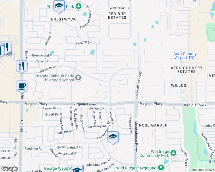 map of restaurants, bars, coffee shops, grocery stores, and more near 346 North Bluestem Drive in McKinney