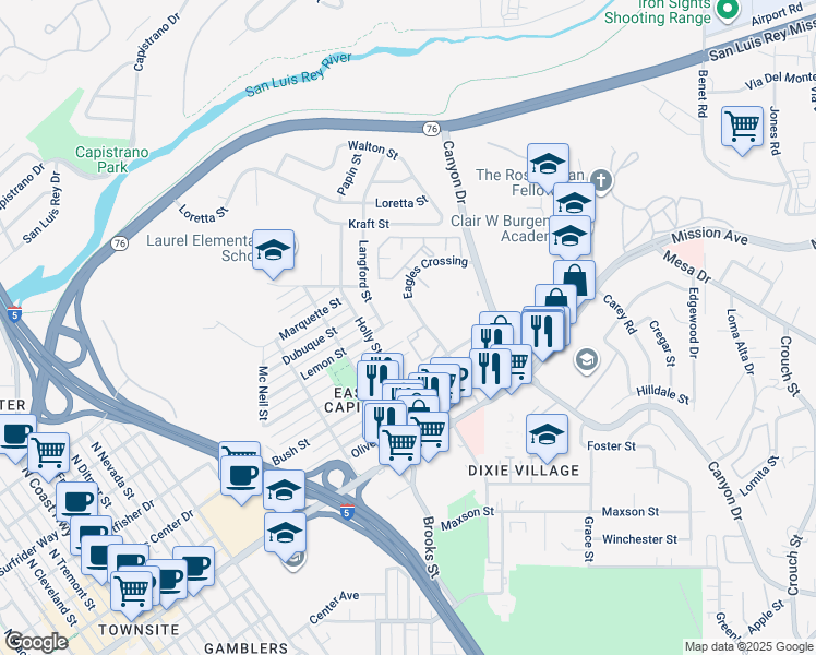 map of restaurants, bars, coffee shops, grocery stores, and more near 340 Isthmus Way in Oceanside