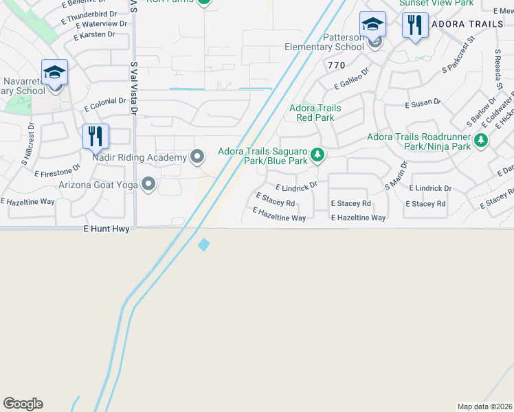 map of restaurants, bars, coffee shops, grocery stores, and more near 1923 East Hazeltine Way in Gilbert