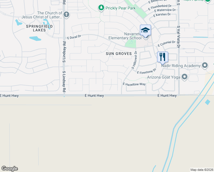 map of restaurants, bars, coffee shops, grocery stores, and more near 6945 South Opal Drive in Chandler