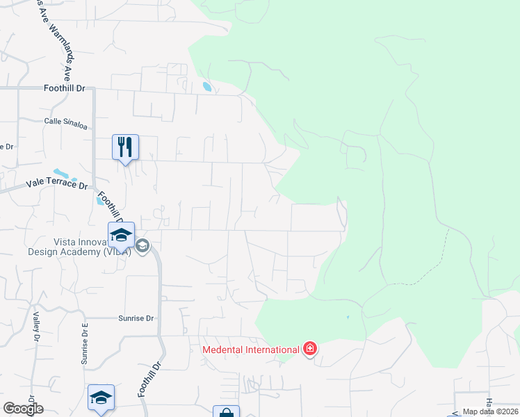 map of restaurants, bars, coffee shops, grocery stores, and more near 2338 Carioca Place in Vista