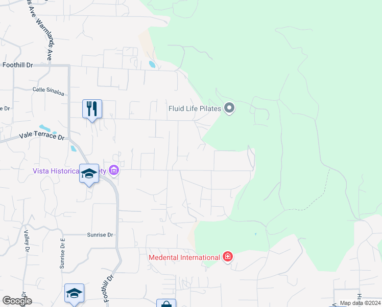 map of restaurants, bars, coffee shops, grocery stores, and more near 2342 Carioca Place in Vista