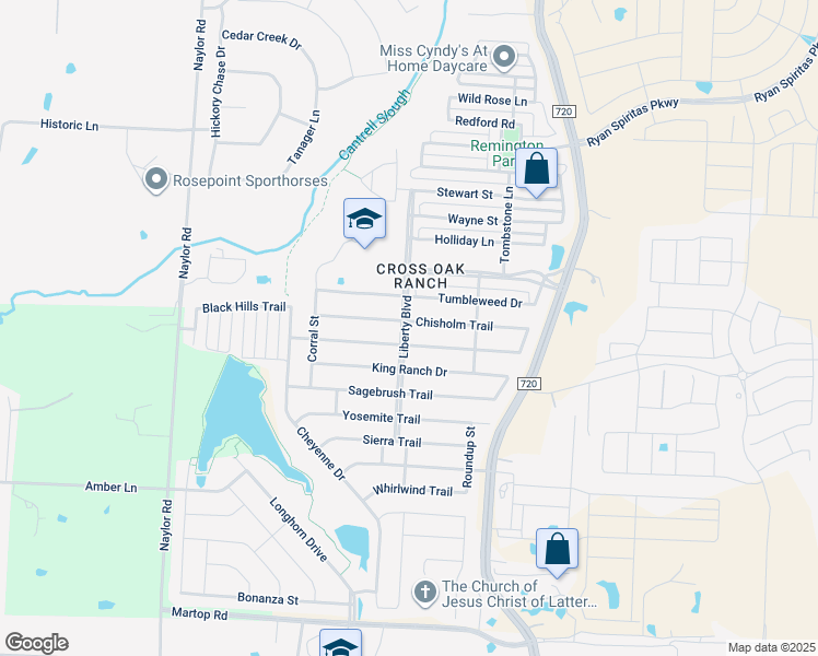 map of restaurants, bars, coffee shops, grocery stores, and more near 8800 Chisholm Trail in Cross Roads