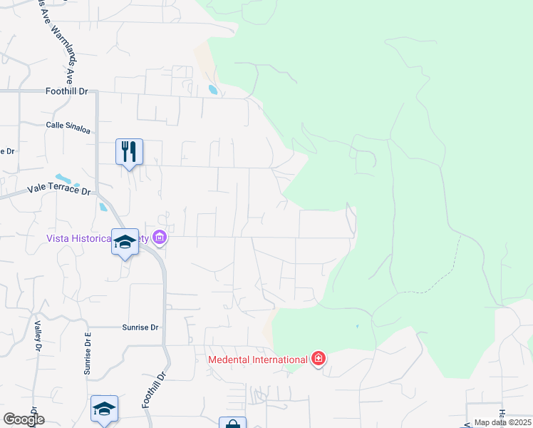 map of restaurants, bars, coffee shops, grocery stores, and more near 2342 Carioca Place in Vista