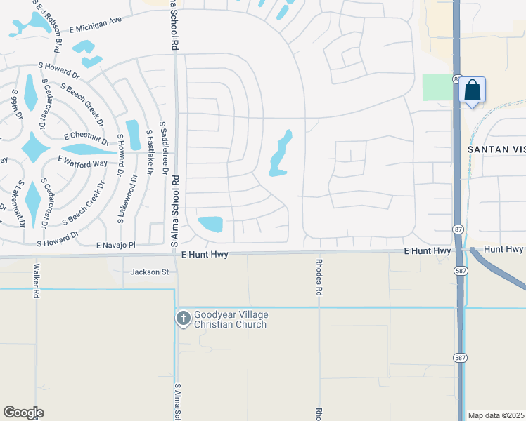 map of restaurants, bars, coffee shops, grocery stores, and more near 10610 East Bellflower Drive in Sun Lakes