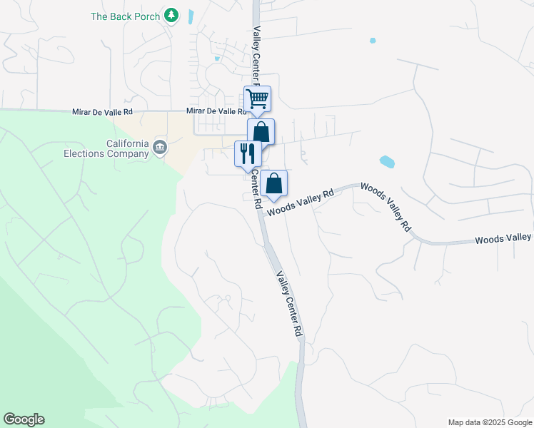 map of restaurants, bars, coffee shops, grocery stores, and more near 27251 Valley Center Road in Valley Center