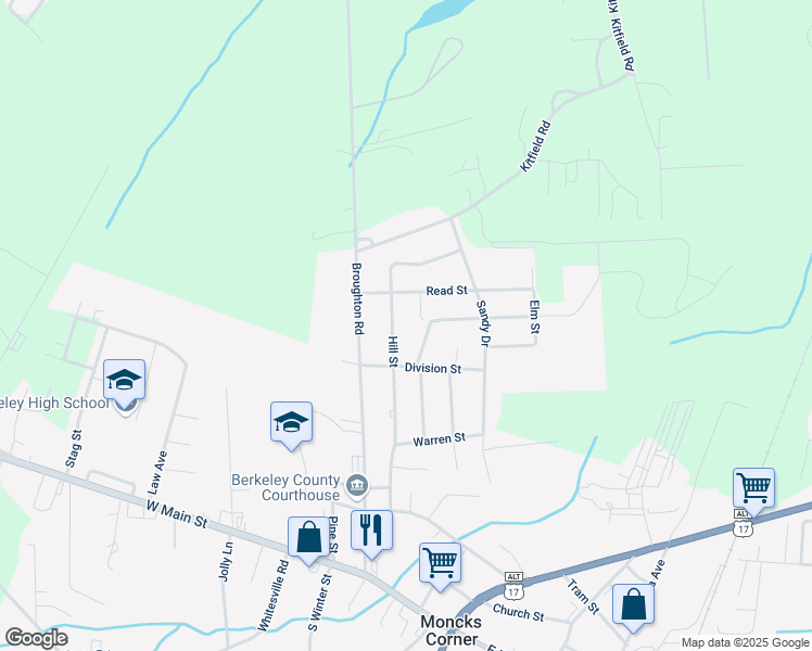 map of restaurants, bars, coffee shops, grocery stores, and more near 468 Morrow Street in Moncks Corner