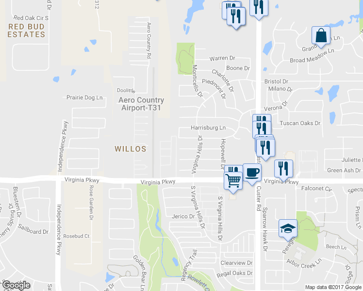 map of restaurants, bars, coffee shops, grocery stores, and more near 9336 Norfolk Lane in McKinney