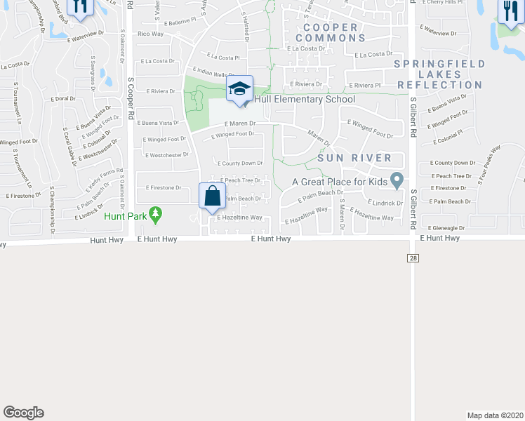 map of restaurants, bars, coffee shops, grocery stores, and more near 2442 East Hazeltine Way in Chandler