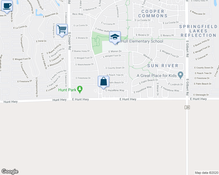 map of restaurants, bars, coffee shops, grocery stores, and more near 2316 East Hazeltine Way in Chandler