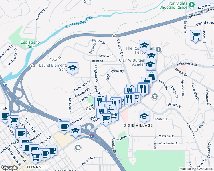 map of restaurants, bars, coffee shops, grocery stores, and more near 415 Stoney Point Way in Oceanside