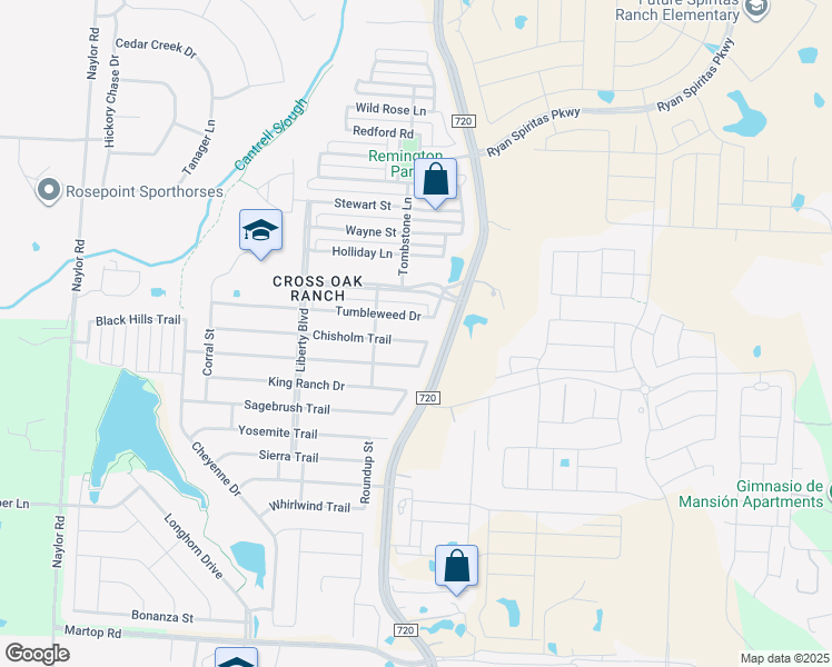 map of restaurants, bars, coffee shops, grocery stores, and more near 9109 Chisholm Trail in Cross Roads
