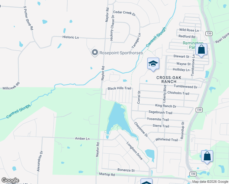 map of restaurants, bars, coffee shops, grocery stores, and more near 612 Wounded Knee Drive in Cross Roads