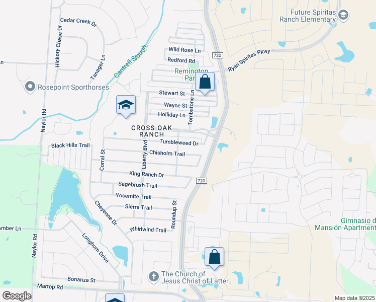 map of restaurants, bars, coffee shops, grocery stores, and more near 9017 Chisholm Trail in Aubrey