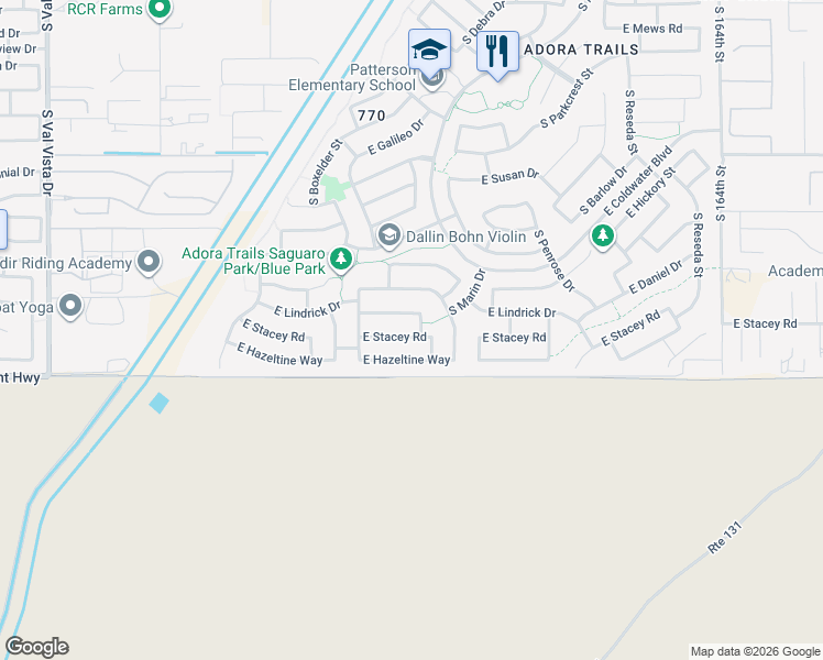 map of restaurants, bars, coffee shops, grocery stores, and more near 2234 East Lindrick Drive in Gilbert