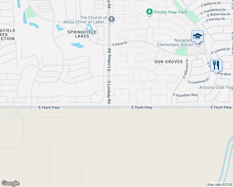 map of restaurants, bars, coffee shops, grocery stores, and more near 4102 East Palm Beach Drive in Chandler