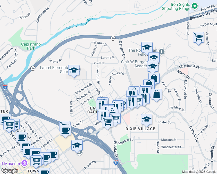 map of restaurants, bars, coffee shops, grocery stores, and more near 405 Ribbon Beach Way in Oceanside