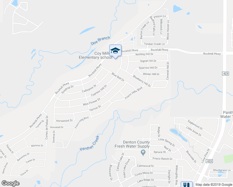 map of restaurants, bars, coffee shops, grocery stores, and more near 629 Yarrow Street in Little Elm