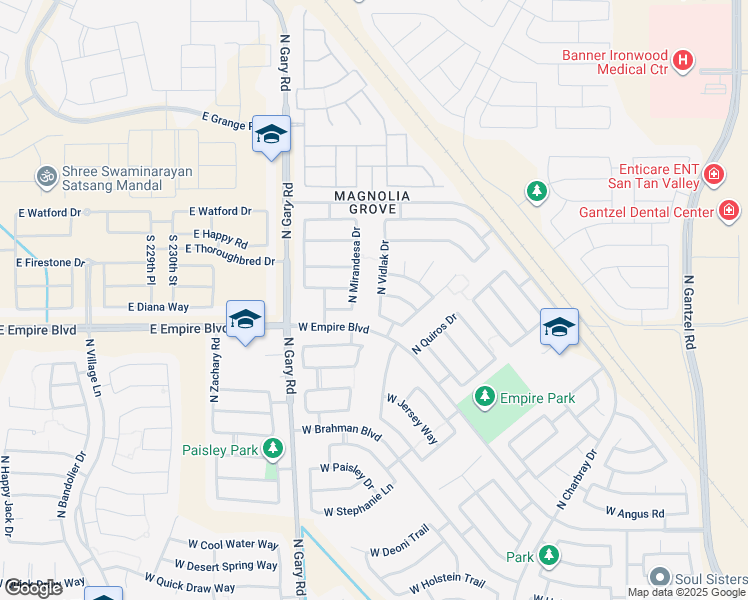 map of restaurants, bars, coffee shops, grocery stores, and more near 36028 North Vidlak Drive in San Tan Valley