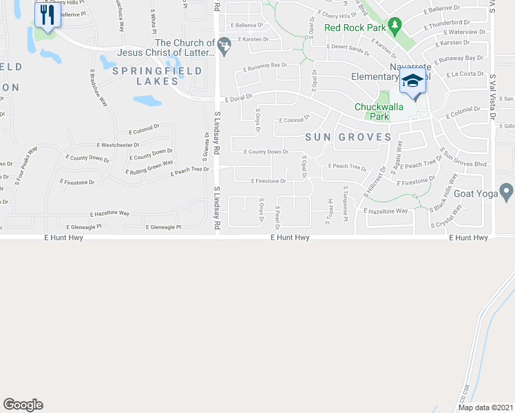 map of restaurants, bars, coffee shops, grocery stores, and more near 6898 South Onyx Drive in Chandler