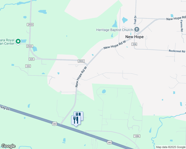 map of restaurants, bars, coffee shops, grocery stores, and more near 111 Oak Creek Court in McKinney