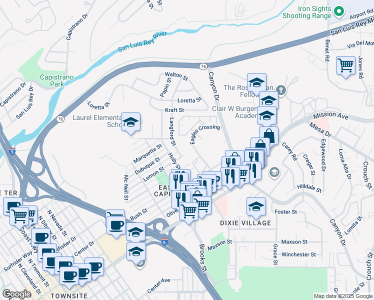map of restaurants, bars, coffee shops, grocery stores, and more near 405 Ribbon Beach Way in Oceanside