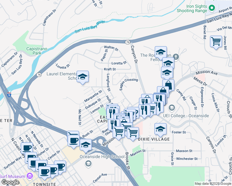 map of restaurants, bars, coffee shops, grocery stores, and more near 405 Ribbon Beach Way in Oceanside