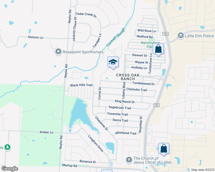 map of restaurants, bars, coffee shops, grocery stores, and more near 8621 Chisholm Trail in Cross Roads