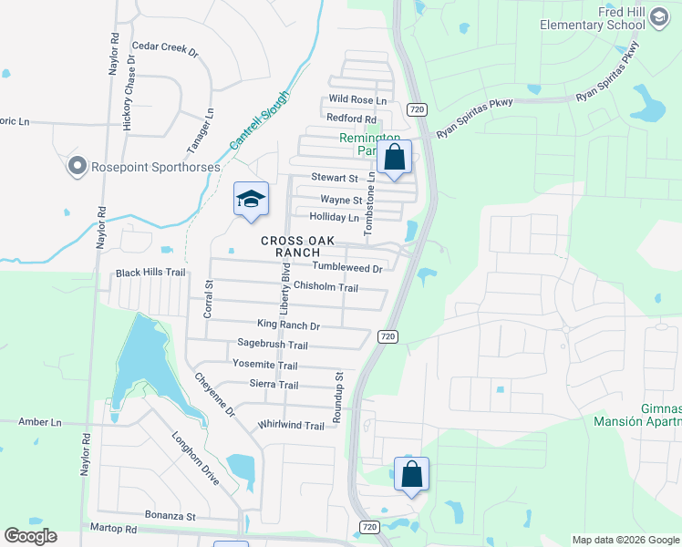map of restaurants, bars, coffee shops, grocery stores, and more near 8924 Tumbleweed Drive in Cross Roads