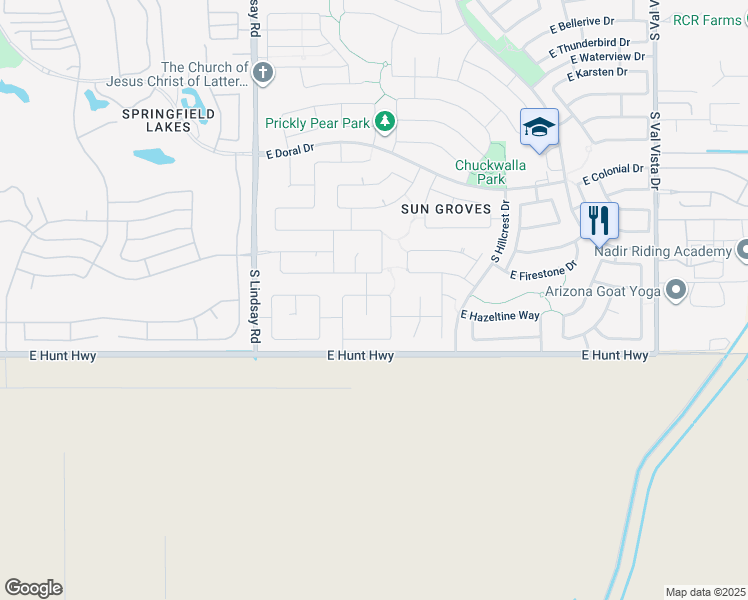 map of restaurants, bars, coffee shops, grocery stores, and more near 4232 East Palm Beach Drive in Chandler
