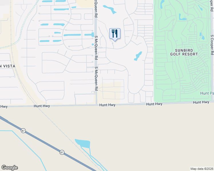 map of restaurants, bars, coffee shops, grocery stores, and more near 26601 South McQueen Road in Chandler