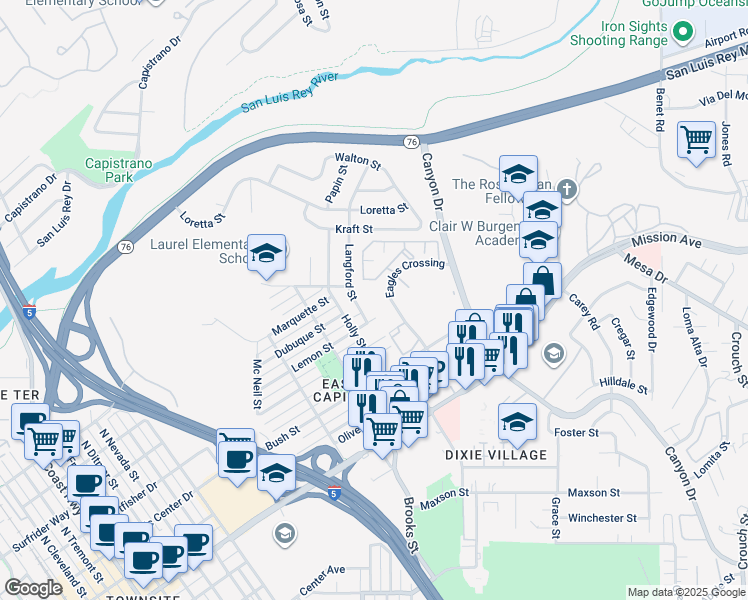 map of restaurants, bars, coffee shops, grocery stores, and more near 405 Ribbon Beach Way in Oceanside