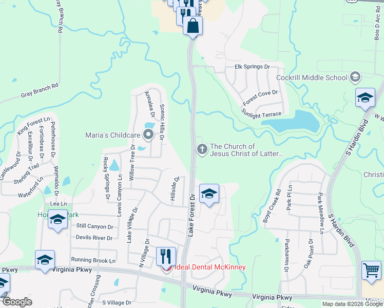 map of restaurants, bars, coffee shops, grocery stores, and more near 901 North Lake Forest Drive in McKinney