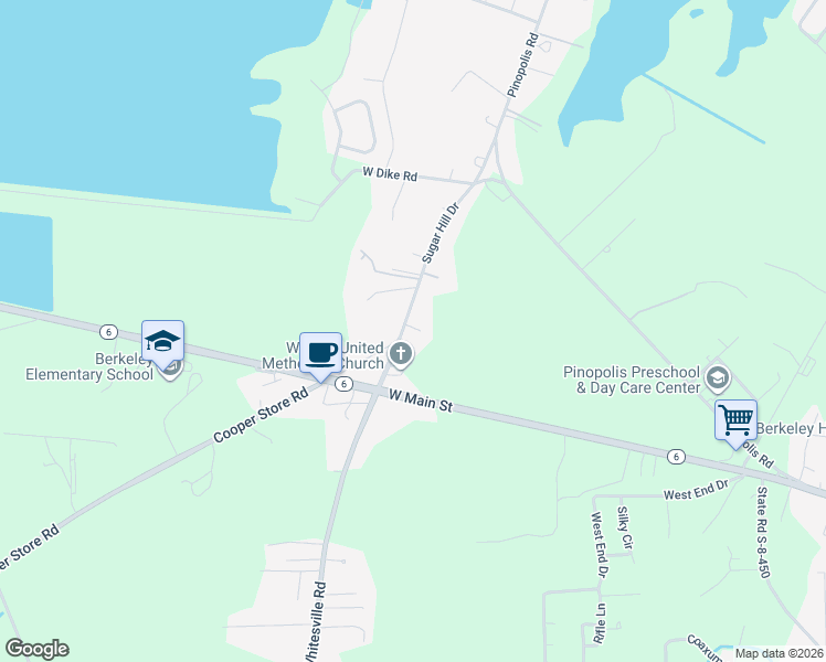 map of restaurants, bars, coffee shops, grocery stores, and more near 1040 Sugar Hill Drive in Moncks Corner