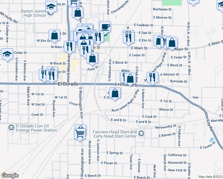 map of restaurants, bars, coffee shops, grocery stores, and more near 501 East Hillsboro Street in El Dorado