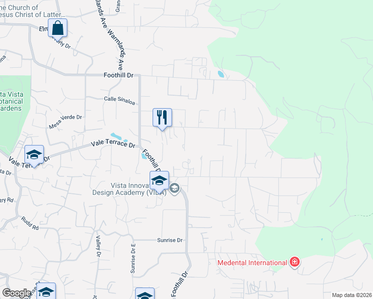 map of restaurants, bars, coffee shops, grocery stores, and more near 2151 Catalina Avenue in Vista
