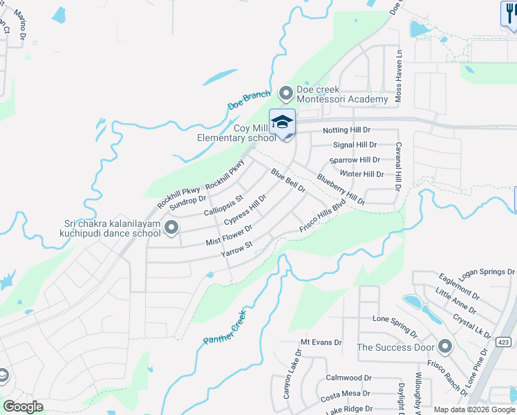 map of restaurants, bars, coffee shops, grocery stores, and more near 629 Cypress Hill Drive in Little Elm