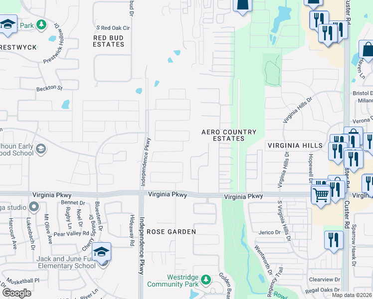 map of restaurants, bars, coffee shops, grocery stores, and more near 9800 Coyote Pass Trail in McKinney