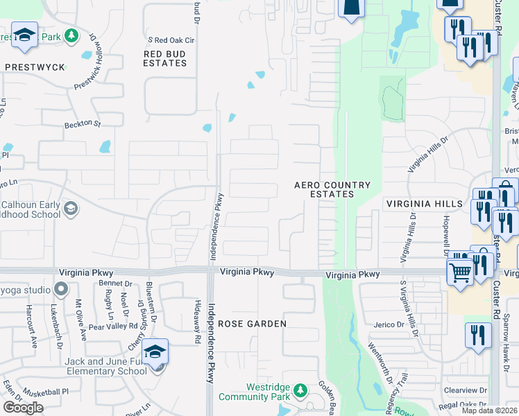 map of restaurants, bars, coffee shops, grocery stores, and more near 9800 Coyote Pass Trail in McKinney