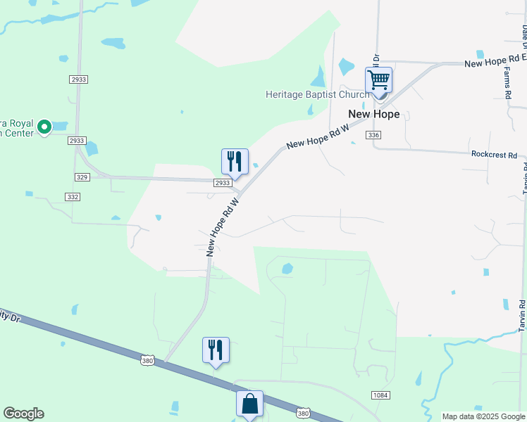 map of restaurants, bars, coffee shops, grocery stores, and more near 111 Oak Creek Court in McKinney