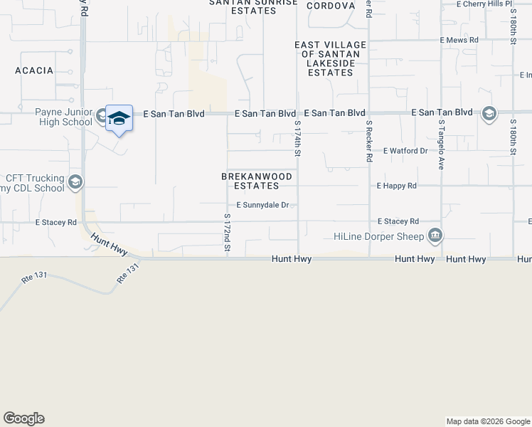 map of restaurants, bars, coffee shops, grocery stores, and more near 3711 East Sunnydale Drive in Queen Creek