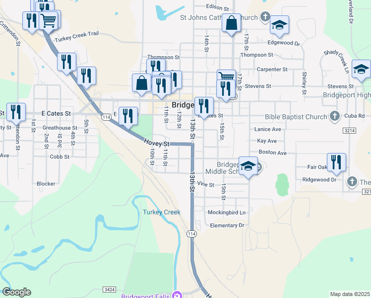 map of restaurants, bars, coffee shops, grocery stores, and more near 906 12th Street in Bridgeport