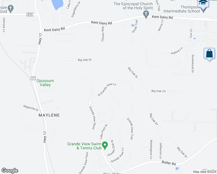 map of restaurants, bars, coffee shops, grocery stores, and more near 2130 North Grande View Lane in Alabaster