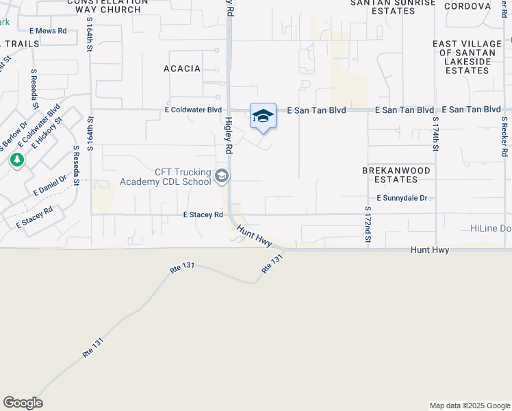 map of restaurants, bars, coffee shops, grocery stores, and more near 16832 East Stacey Road in Queen Creek
