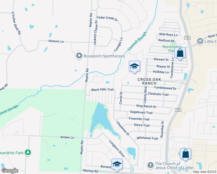 map of restaurants, bars, coffee shops, grocery stores, and more near 8401 Black Hills Trail in Cross Roads