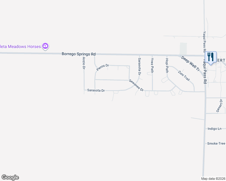map of restaurants, bars, coffee shops, grocery stores, and more near Sarasota Drive in Borrego Springs