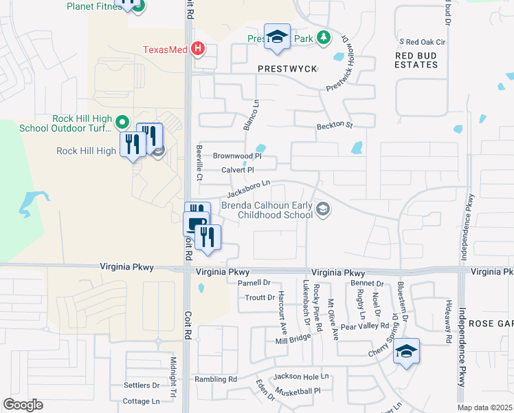 map of restaurants, bars, coffee shops, grocery stores, and more near 10917 Marfa Way in McKinney