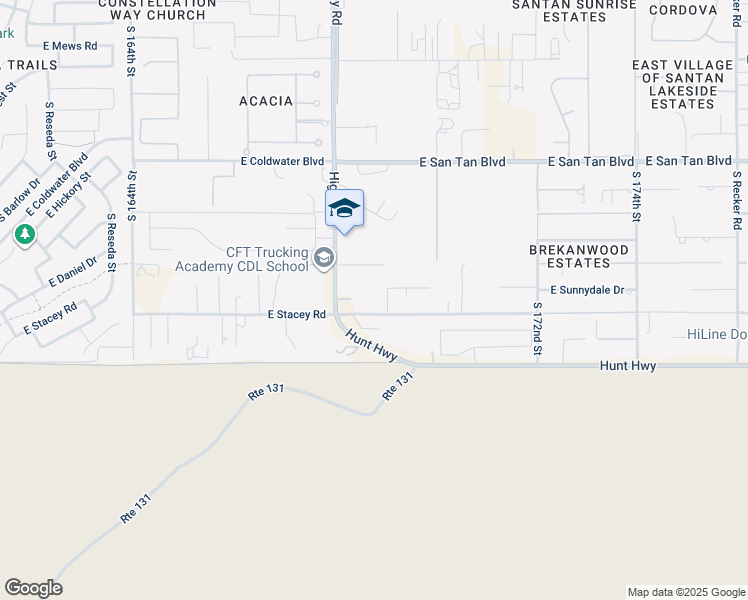 map of restaurants, bars, coffee shops, grocery stores, and more near 16832 East Stacey Road in Queen Creek