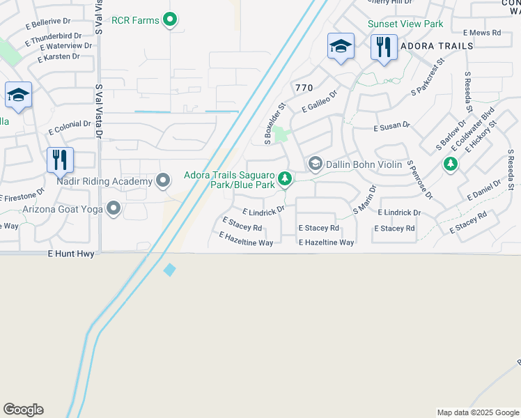 map of restaurants, bars, coffee shops, grocery stores, and more near 2038 East Lindrick Drive in Gilbert