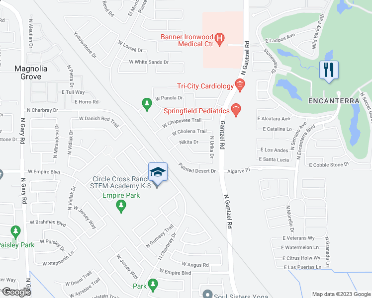 map of restaurants, bars, coffee shops, grocery stores, and more near 433 Salali Trail in San Tan Valley